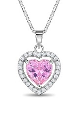 nice silver heart pink cubic zirconia birthstone baby necklace